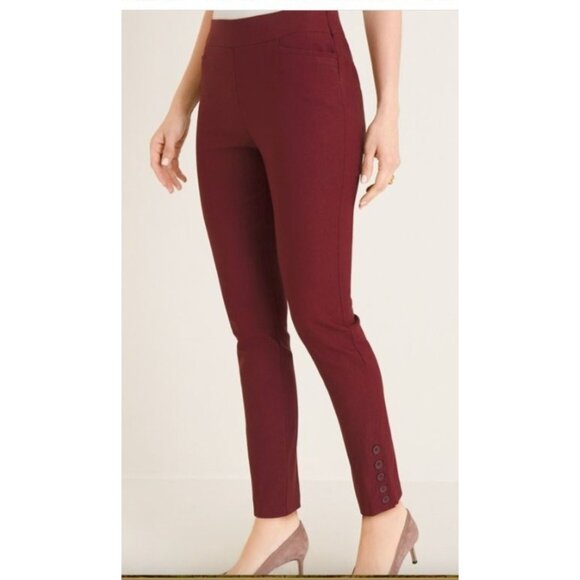 Chicos 3p Burgundy So Slimming Brigitte Button-Hem Slim Ankle Pants sz 16 petite - Picture 1 of 13